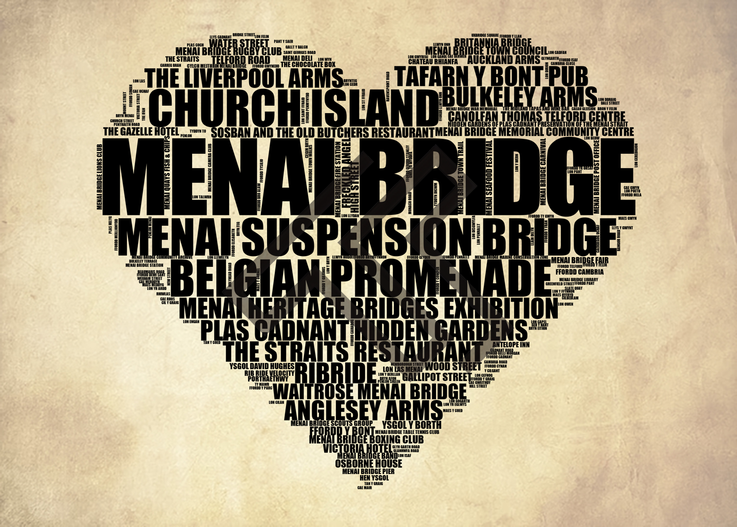 Menai Bridge - Premium Typographic Word Cloud Prints, Posters & Gifts