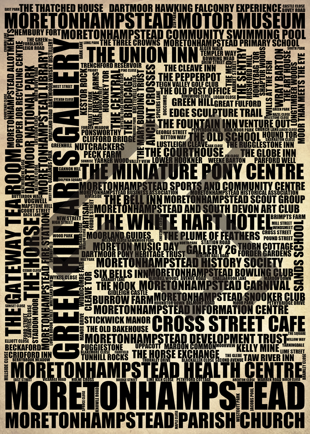 Moretonhampstead - Premium Typographic Word Cloud Prints, Posters & Gifts