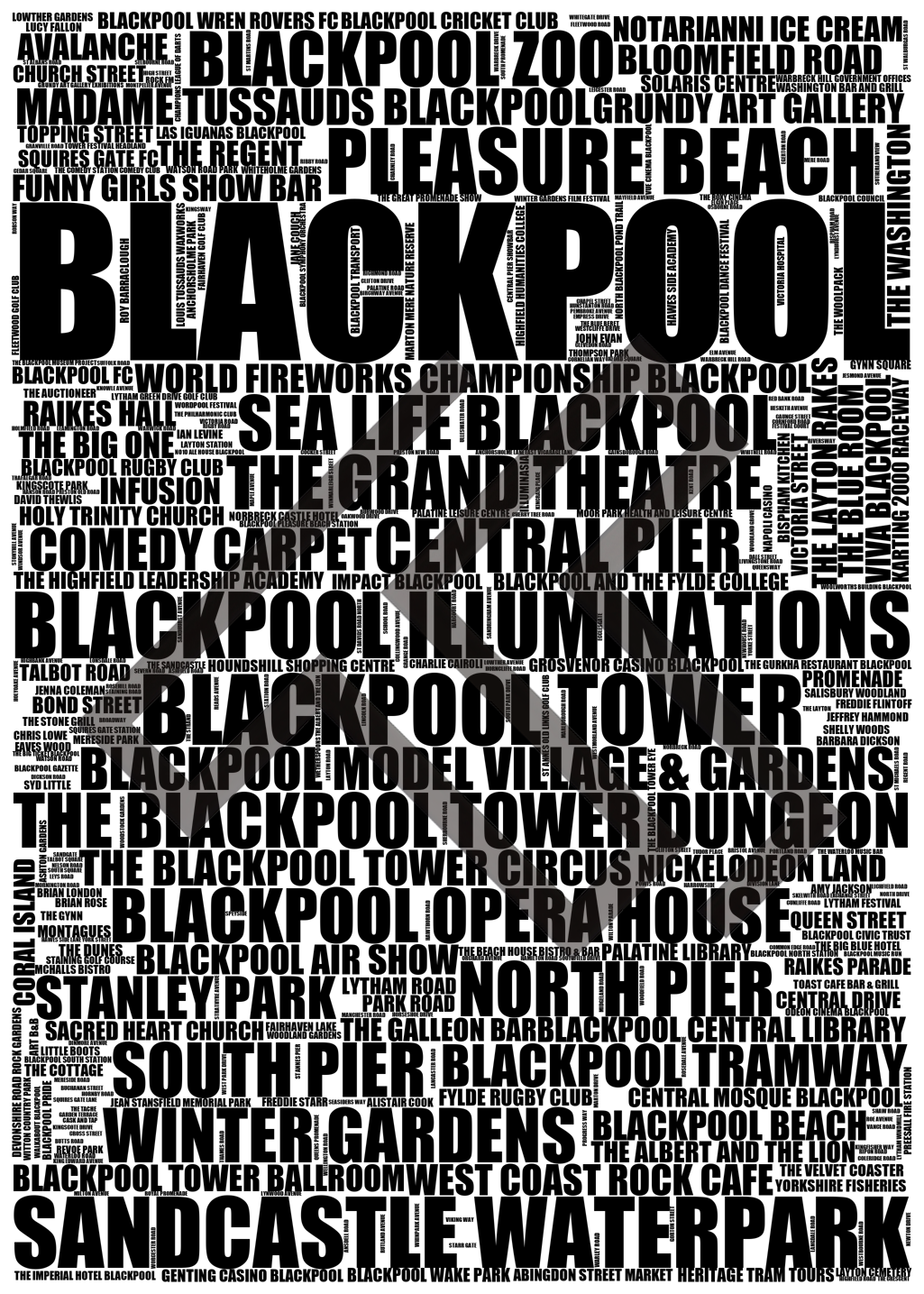 Blackpool - Premium Typographic Word Cloud Prints, Posters & Gifts