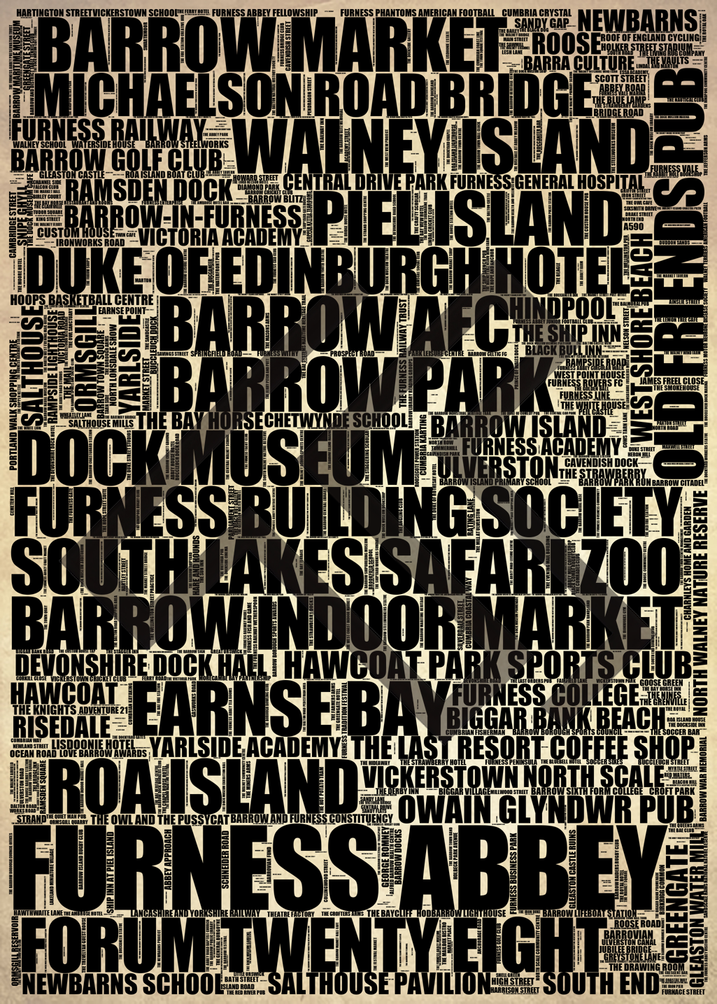 Barrow-in-Furness - Premium Typographic Word Cloud Prints, Posters & Gifts