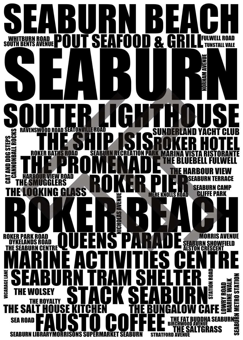 Seaburn - Premium Typographic Word Cloud Prints, Posters & Gifts