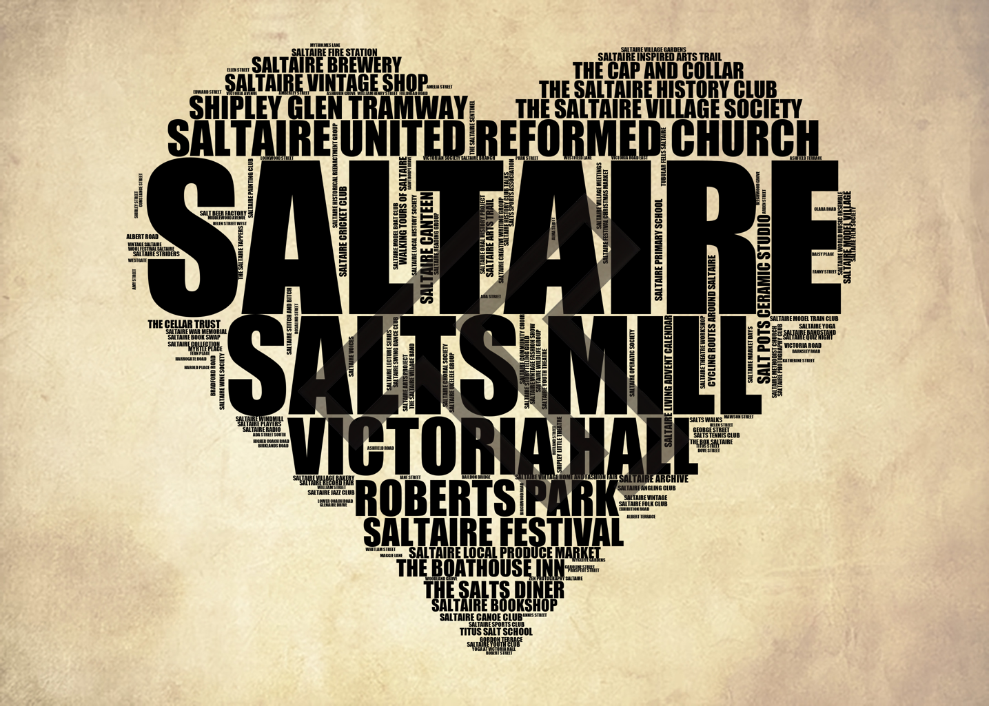 Saltaire - Premium Typographic Word Cloud Prints, Posters & Gifts