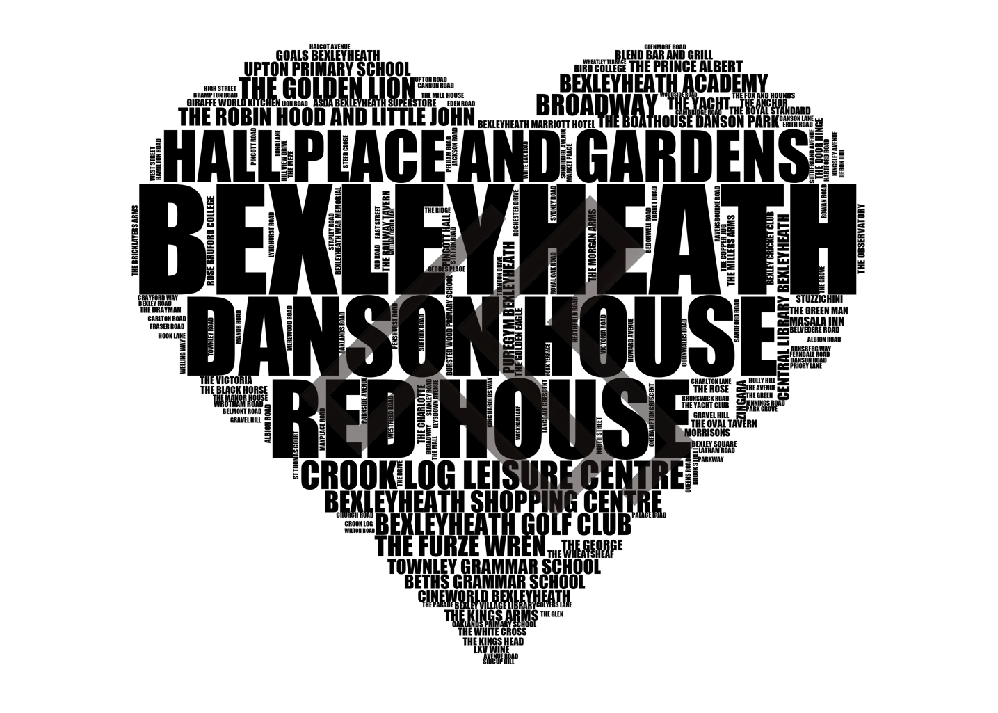 Bexleyheath - Premium Typographic Word Cloud Prints, Posters & Gifts