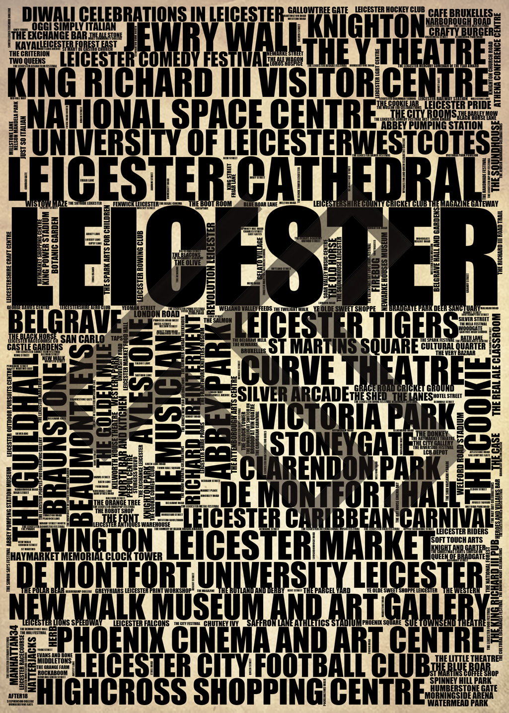 Leicester - Premium Typographic Word Cloud Prints, Posters & Gifts