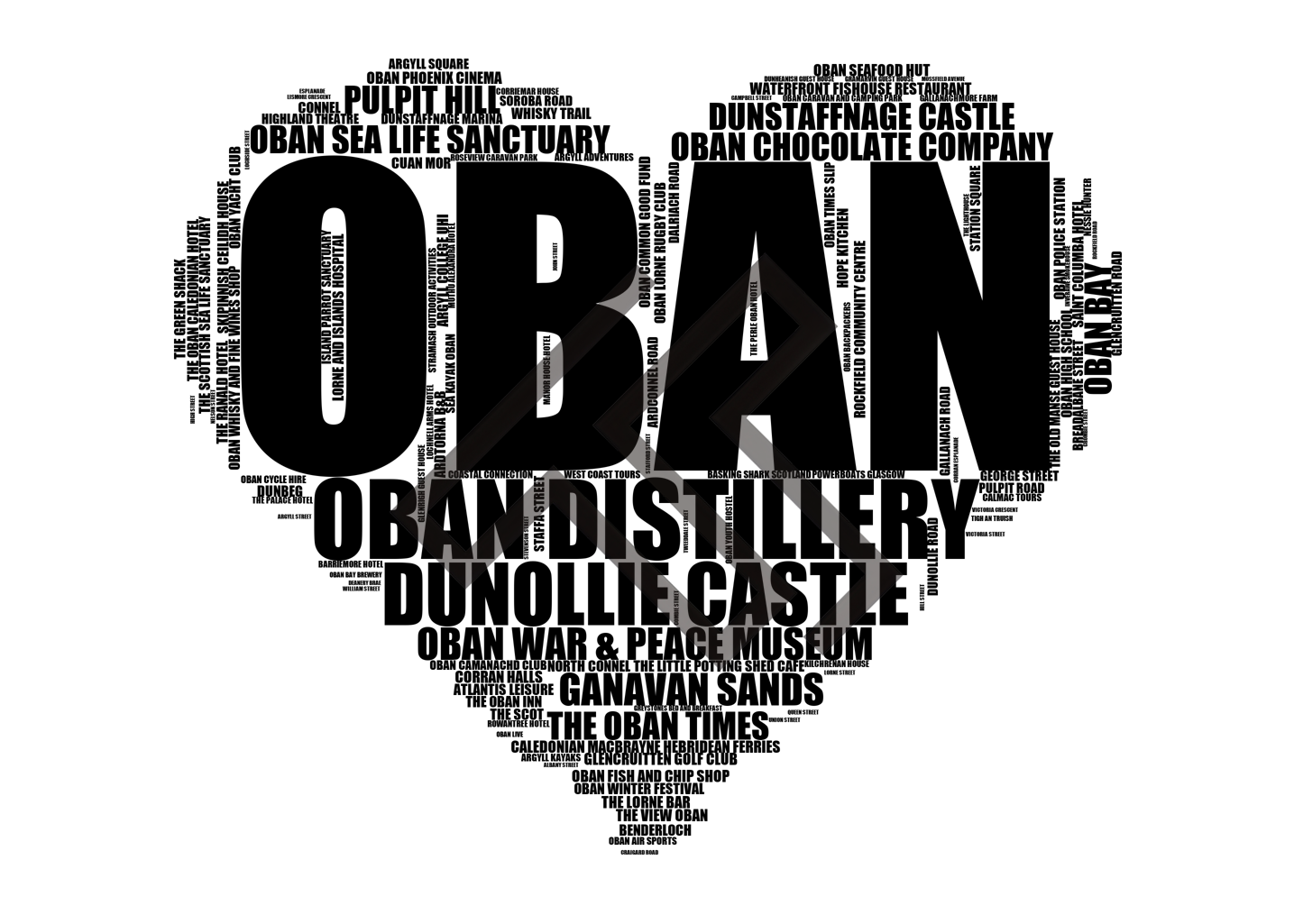 Oban - Premium Typographic Word Cloud Prints, Posters & Gifts