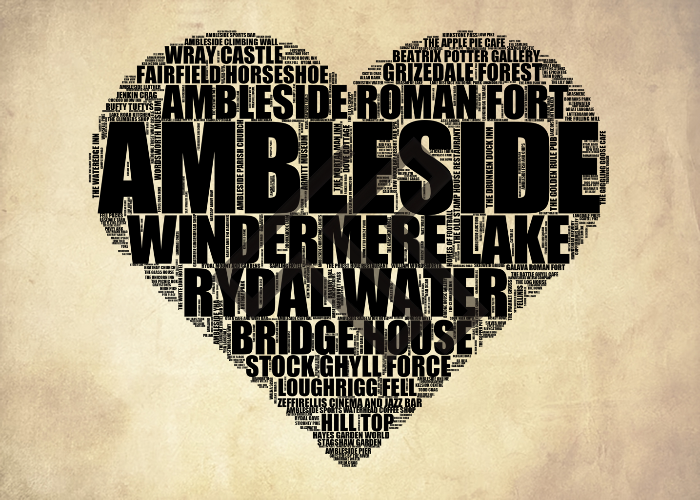 Ambleside - Premium Typographic Word Cloud Prints, Posters & Gifts