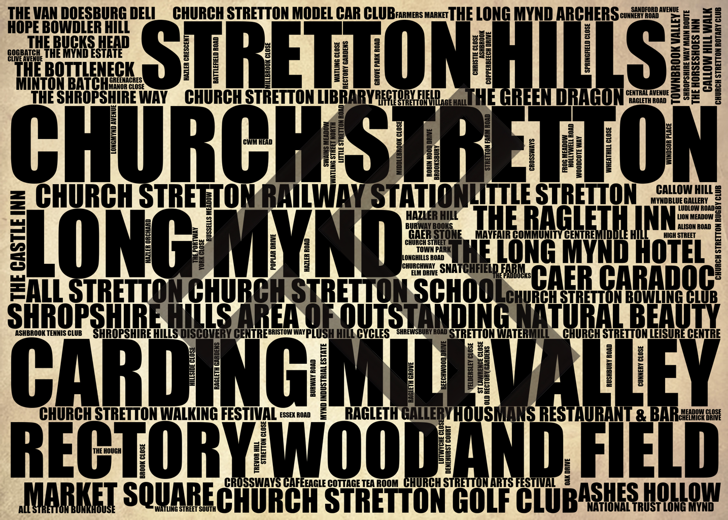 Church Stretton - Premium Typographic Word Cloud Prints, Posters & Gifts