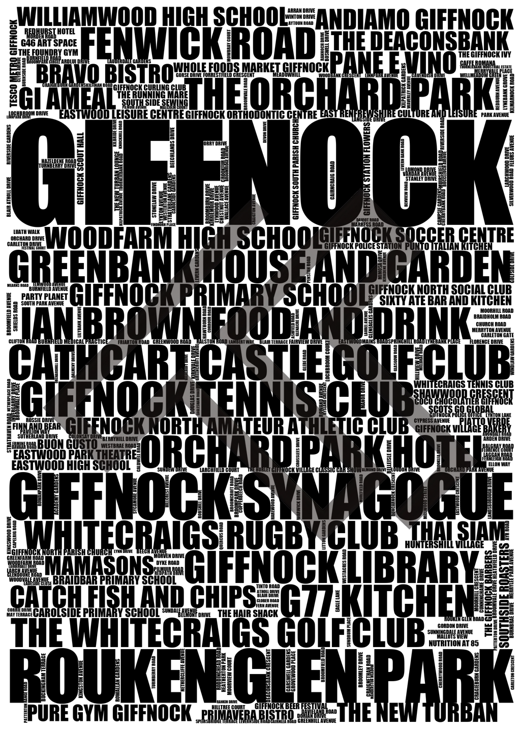 Giffnock - Premium Typographic Word Cloud Prints, Posters & Gifts