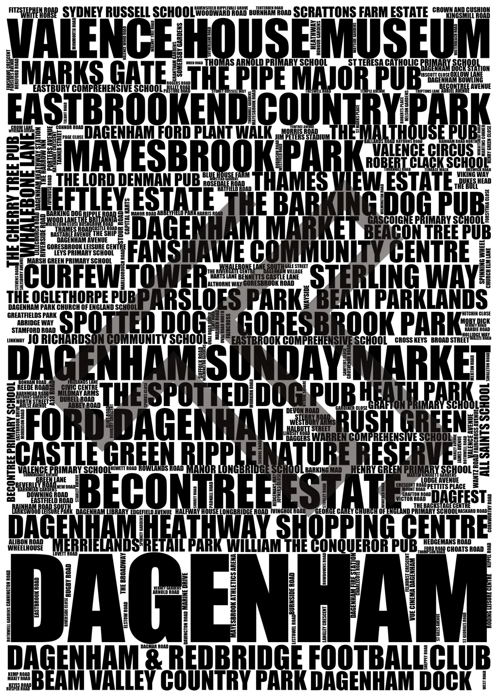 Dagenham - Premium Typographic Word Cloud Prints, Posters & Gifts