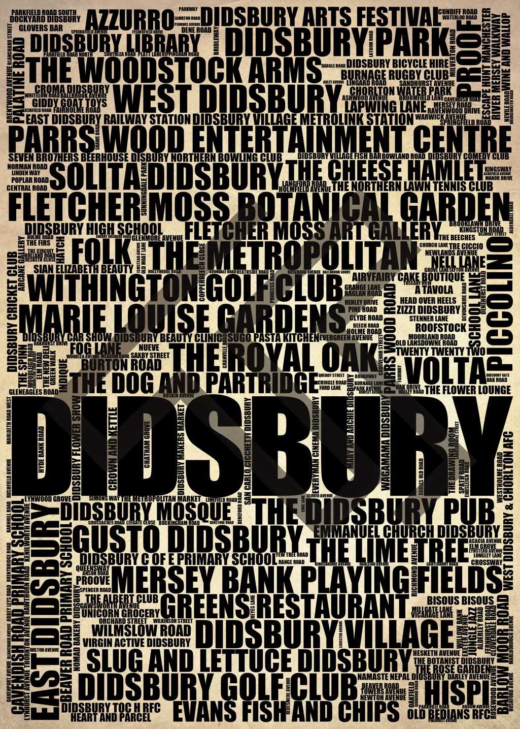 Didsbury - Premium Typographic Word Cloud Prints, Posters & Gifts