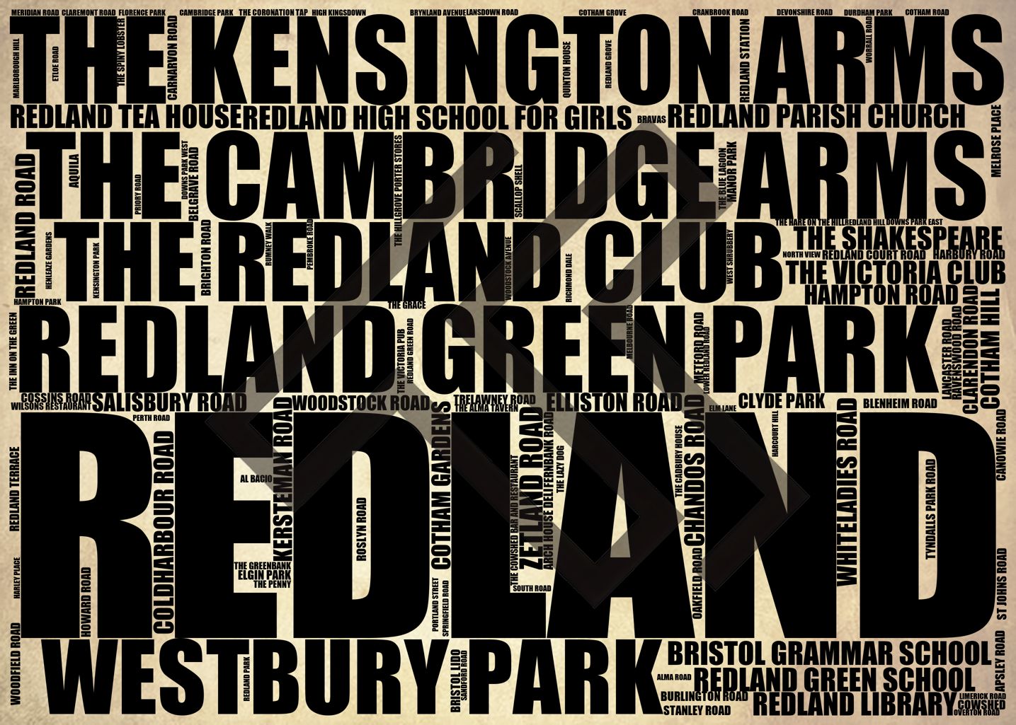 Redland - Premium Typographic Word Cloud Prints, Posters & Gifts