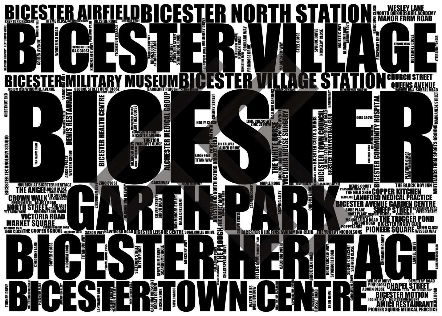 Bicester - Premium Typographic Word Cloud Prints, Posters & Gifts