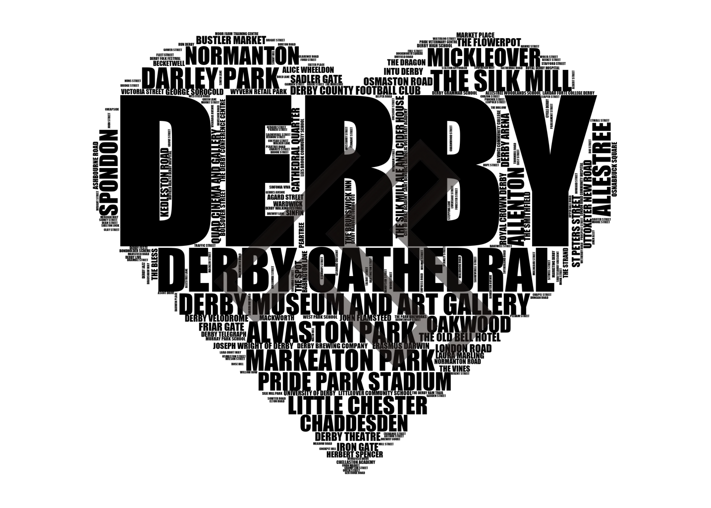 Derby - Premium Typographic Word Cloud Prints, Posters & Gifts