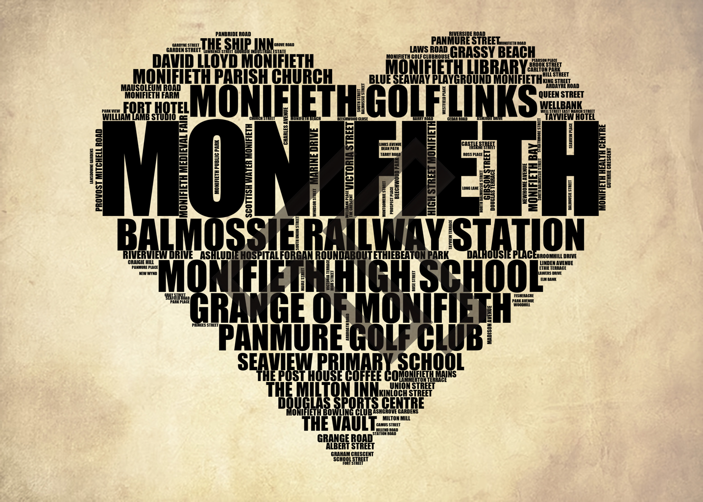 Monifieth - Premium Typographic Word Cloud Prints, Posters & Gifts