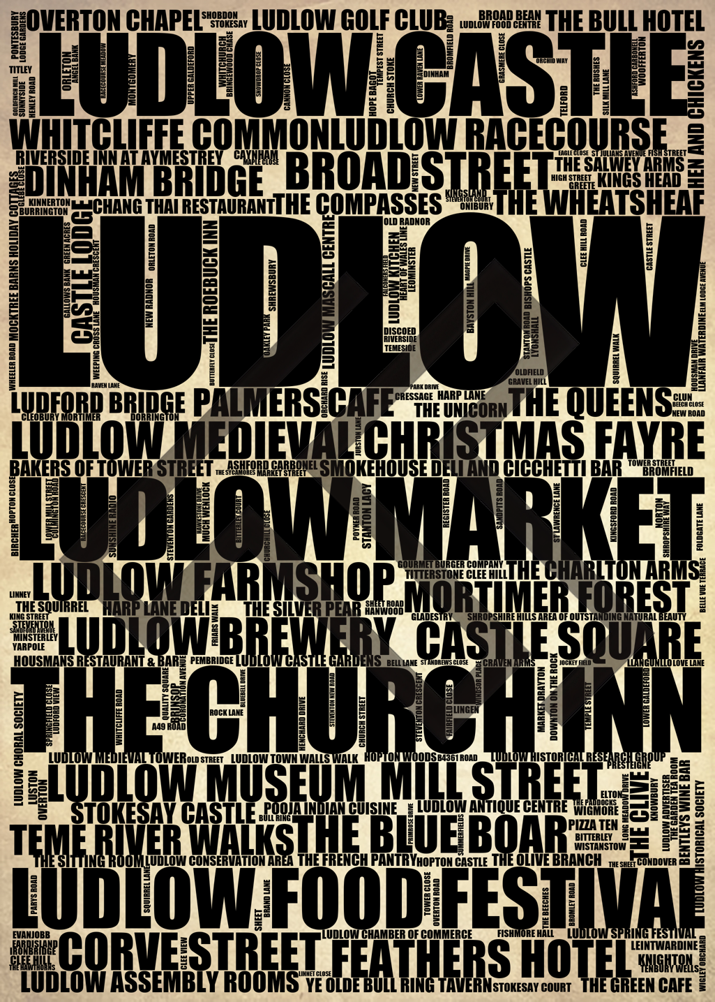 Ludlow - Premium Typographic Word Cloud Prints, Posters & Gifts