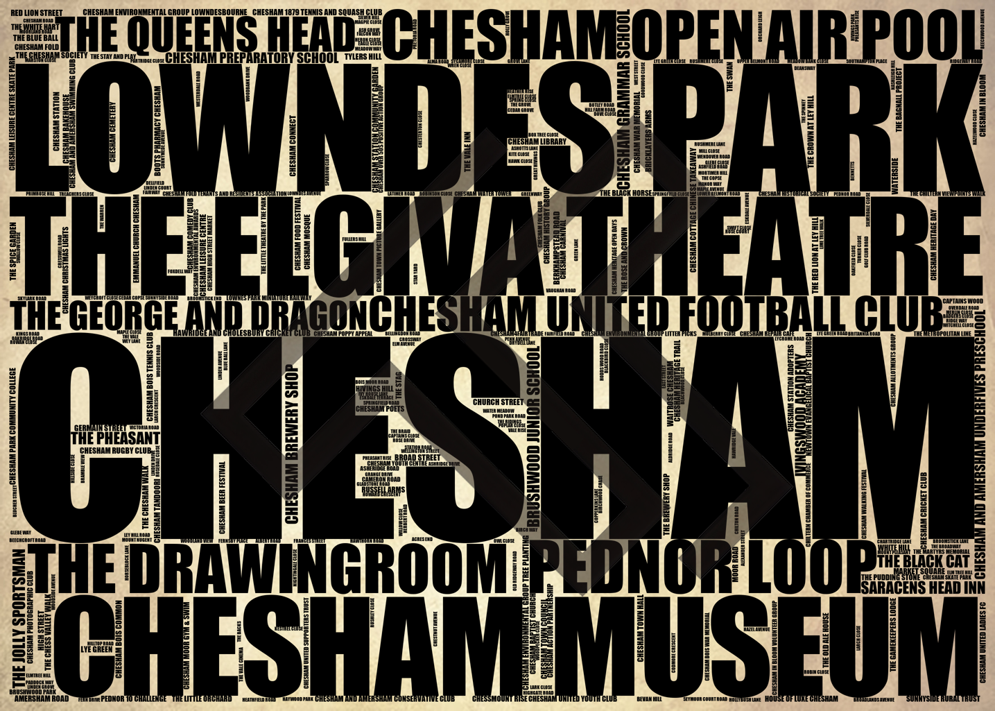 Chesham - Premium Typographic Word Cloud Prints, Posters & Gifts