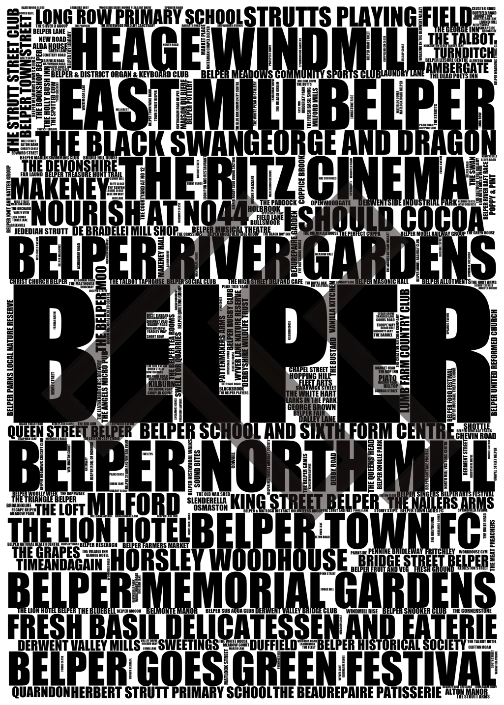 Belper - Premium Typographic Word Cloud Prints, Posters & Gifts