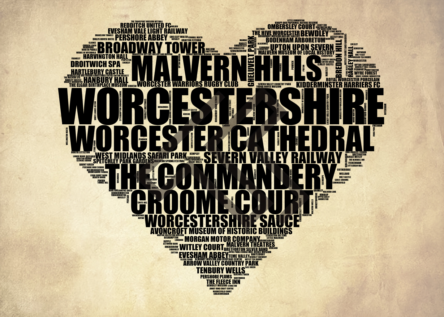 Worcestershire - Premium Typographic Word Cloud Prints, Posters & Gifts
