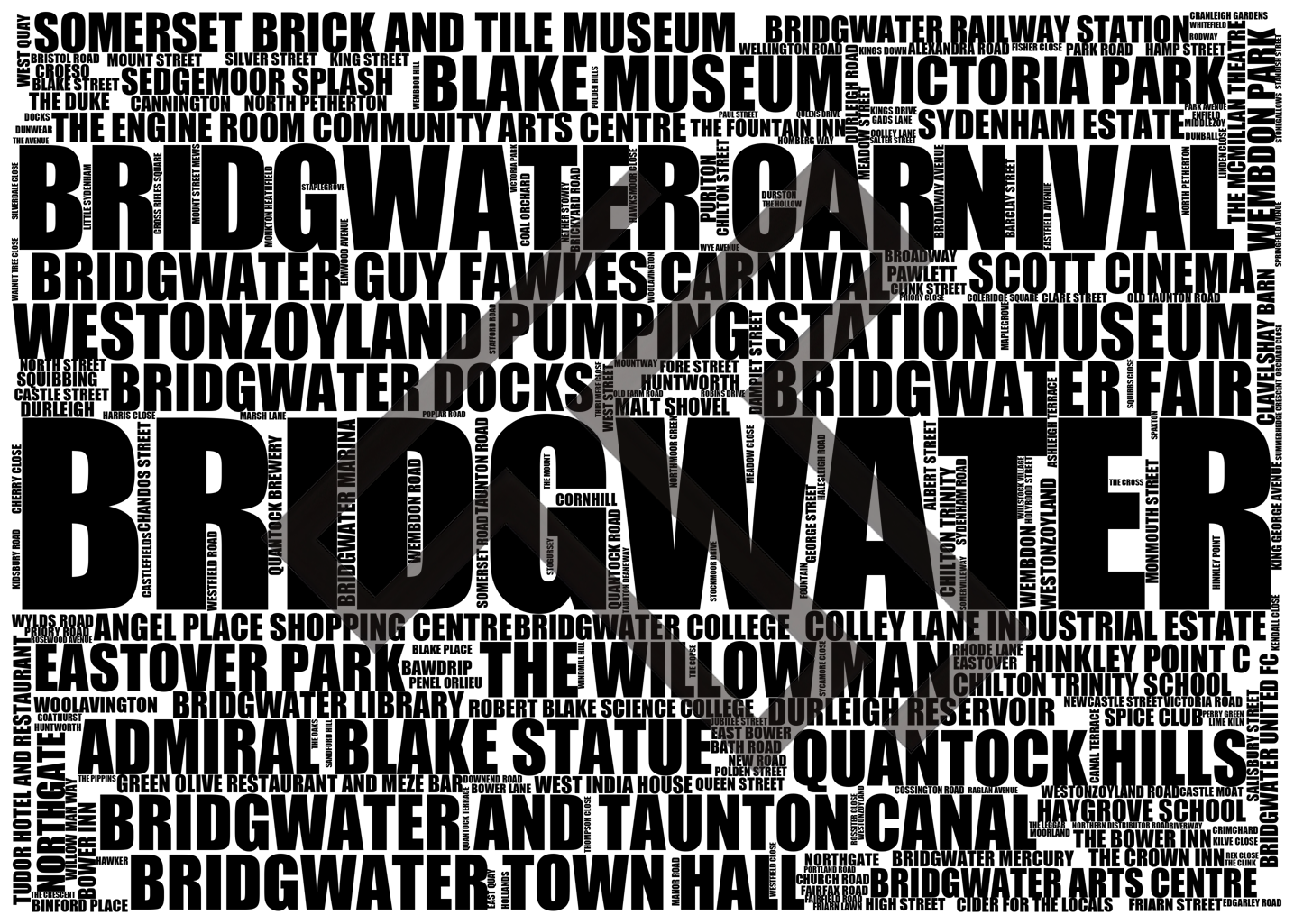 Bridgwater - Premium Typographic Word Cloud Prints, Posters & Gifts