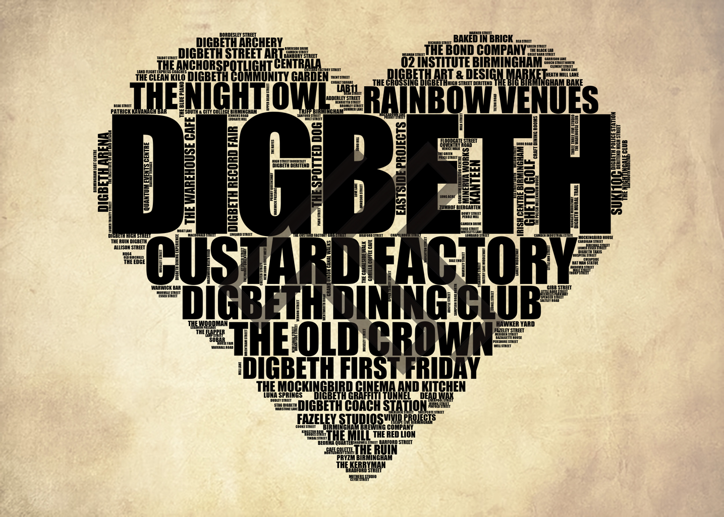Digbeth - Premium Typographic Word Cloud Prints, Posters & Gifts
