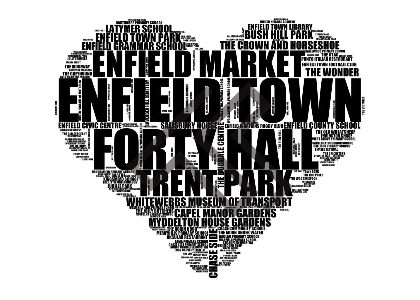 Enfield Town - Premium Typographic Word Cloud Prints, Posters & Gifts