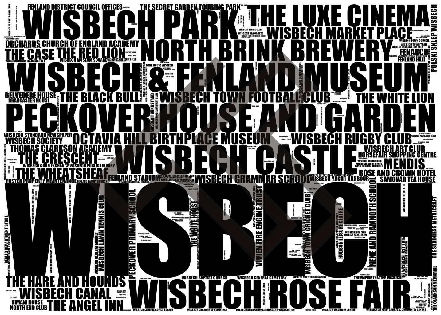 Wisbech - Premium Typographic Word Cloud Prints, Posters & Gifts