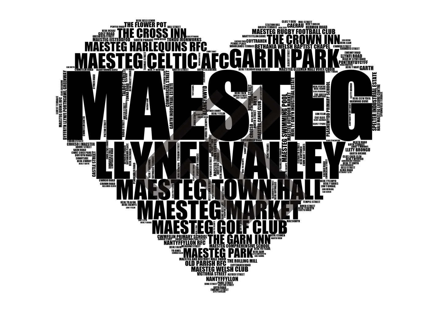 Maesteg - Premium Typographic Word Cloud Prints, Posters & Gifts