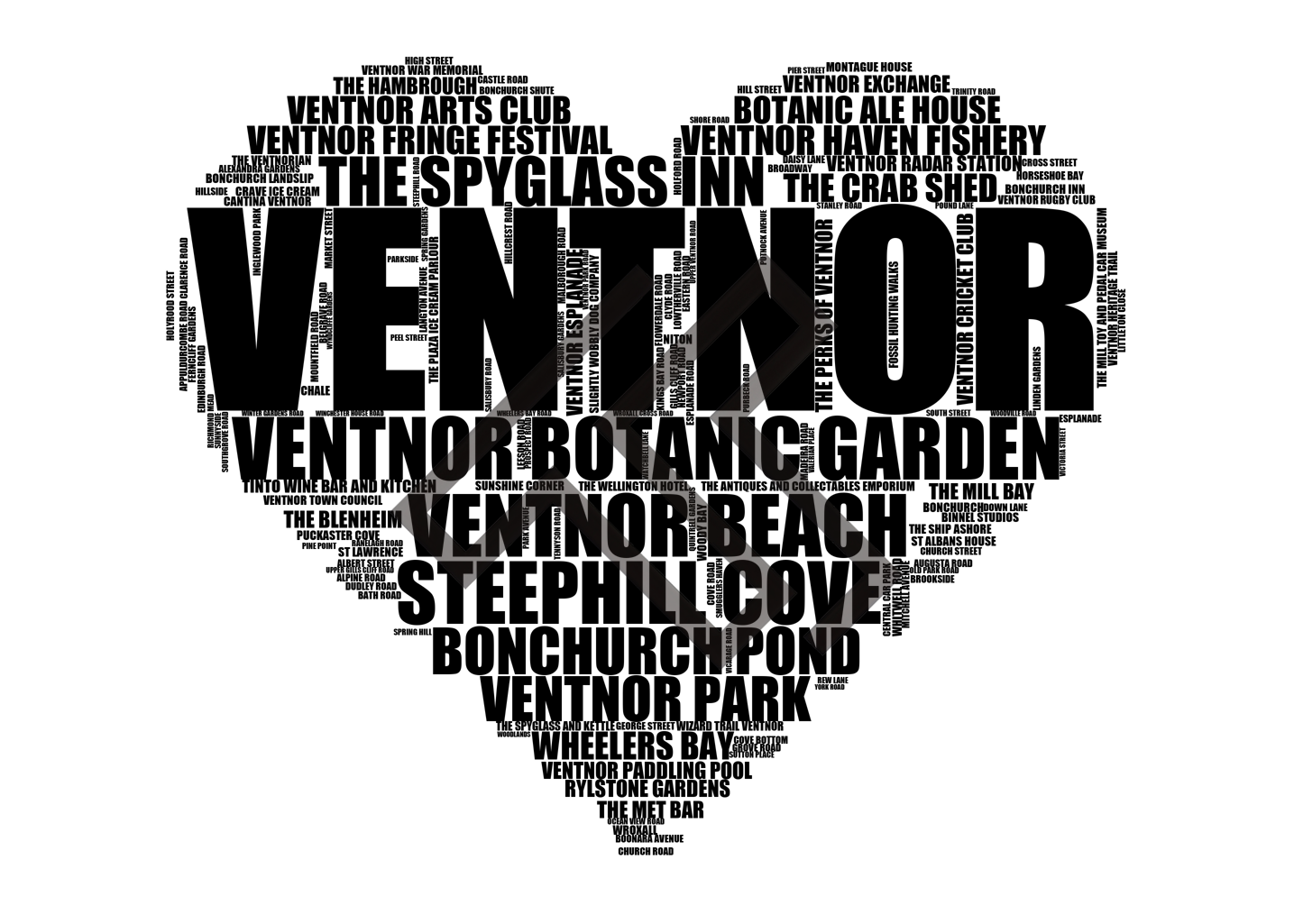 Ventnor - Premium Typographic Word Cloud Prints, Posters & Gifts