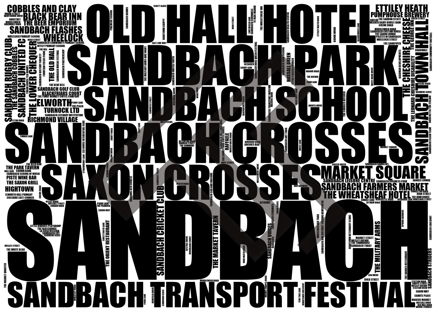 Sandbach - Premium Typographic Word Cloud Prints, Posters & Gifts