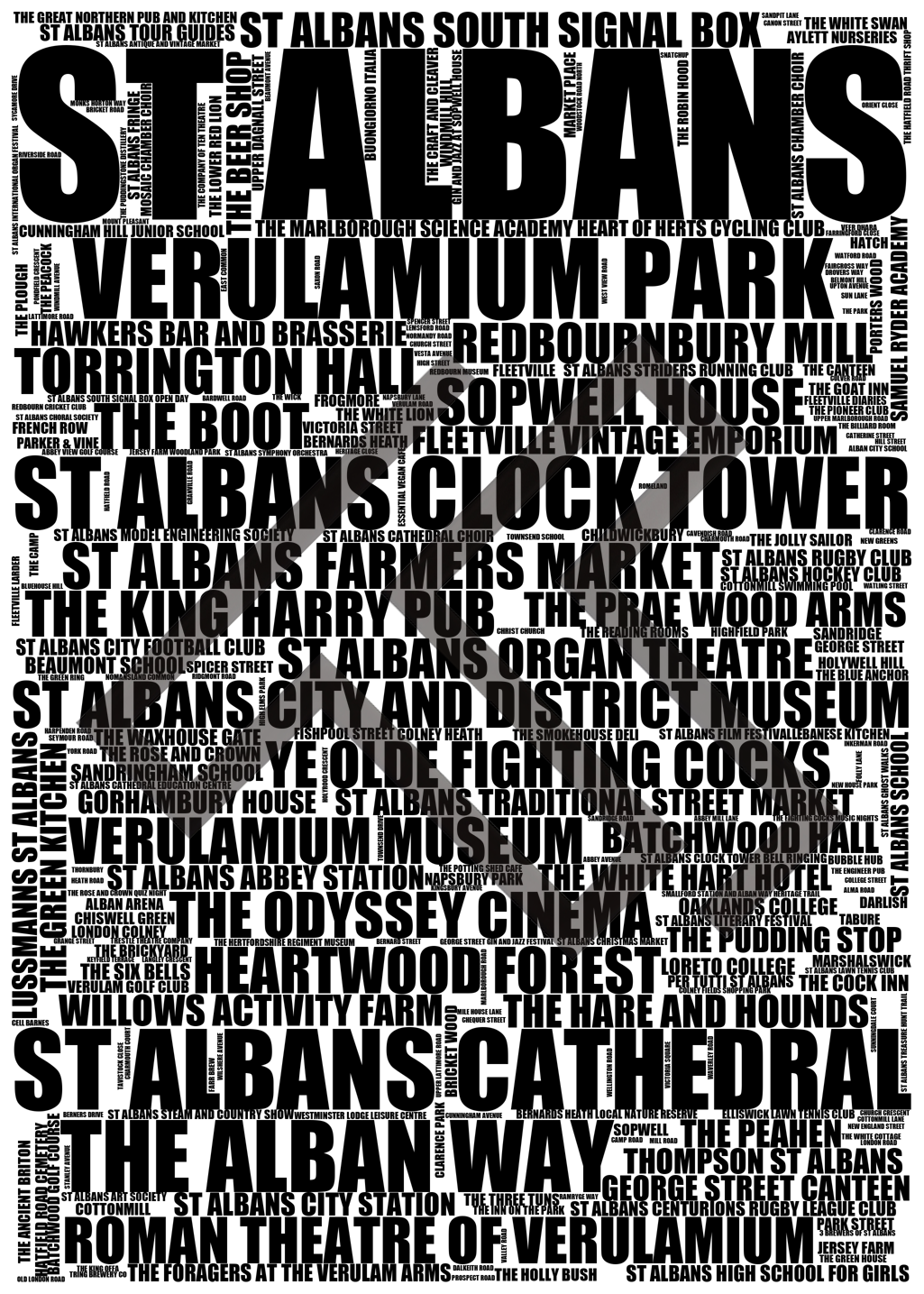 St Albans - Premium Typographic Word Cloud Prints, Posters & Gifts