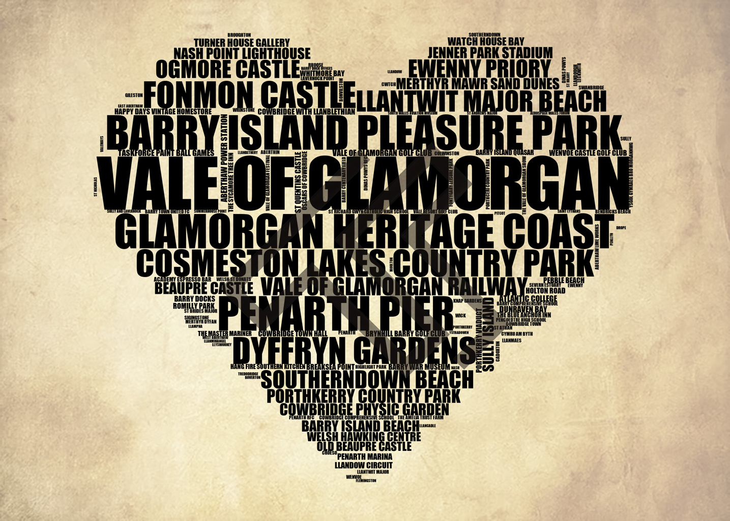 Vale of Glamorgan - Premium Typographic Word Cloud Prints, Posters & Gifts