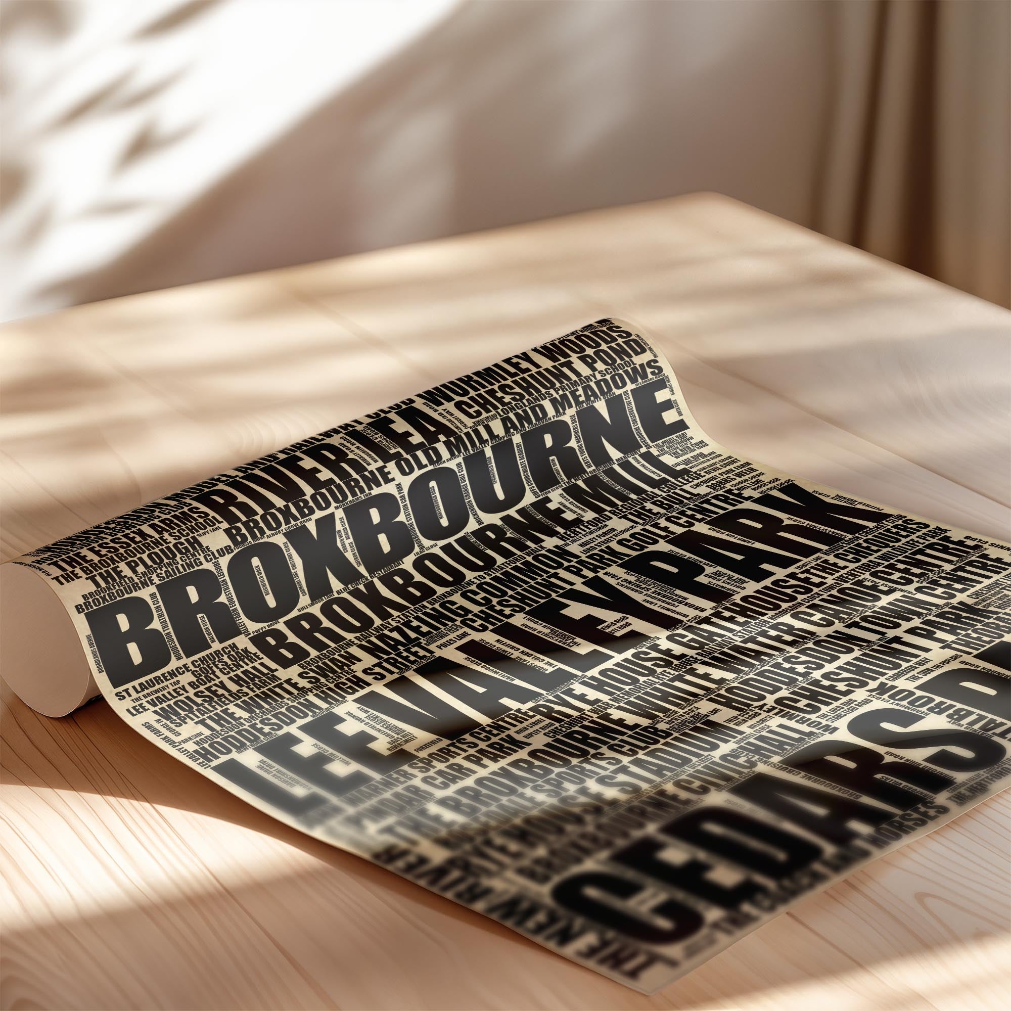Broxbourne - Premium Typographic Word Cloud Prints, Posters & Gifts