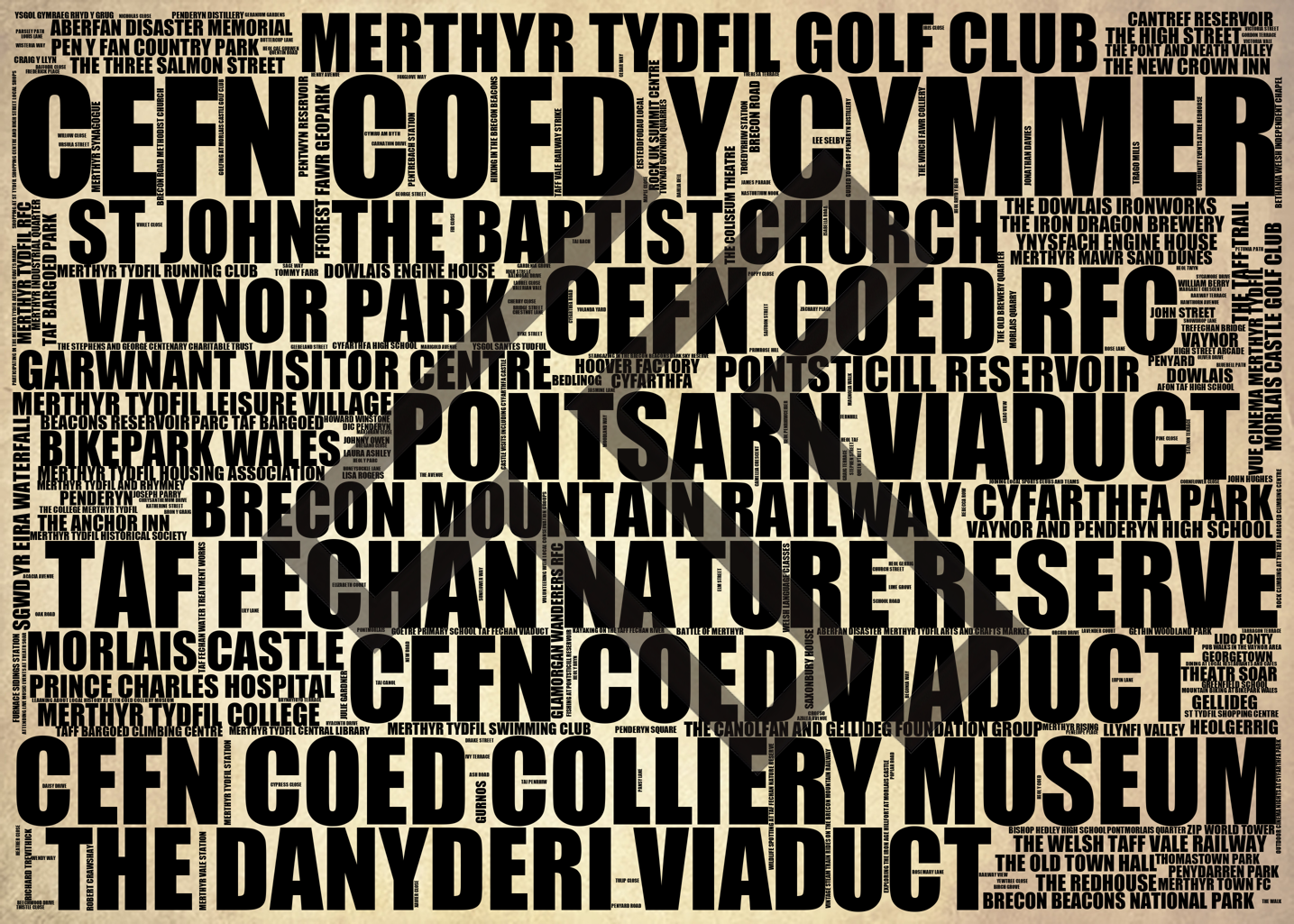 Cefn Coed y Cymmer - Premium Typographic Word Cloud Prints, Posters & Gifts