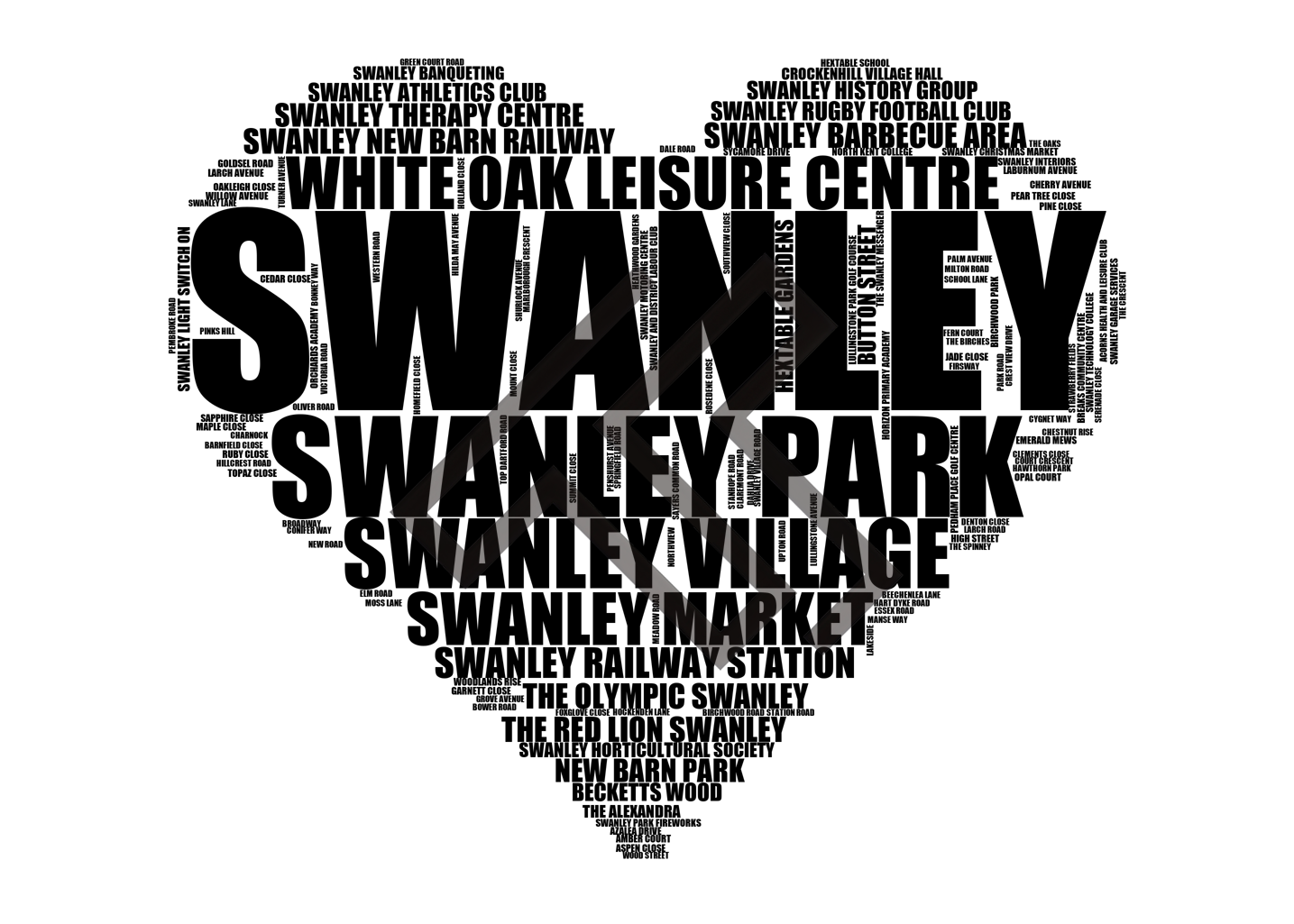 Swanley - Premium Typographic Word Cloud Prints, Posters & Gifts