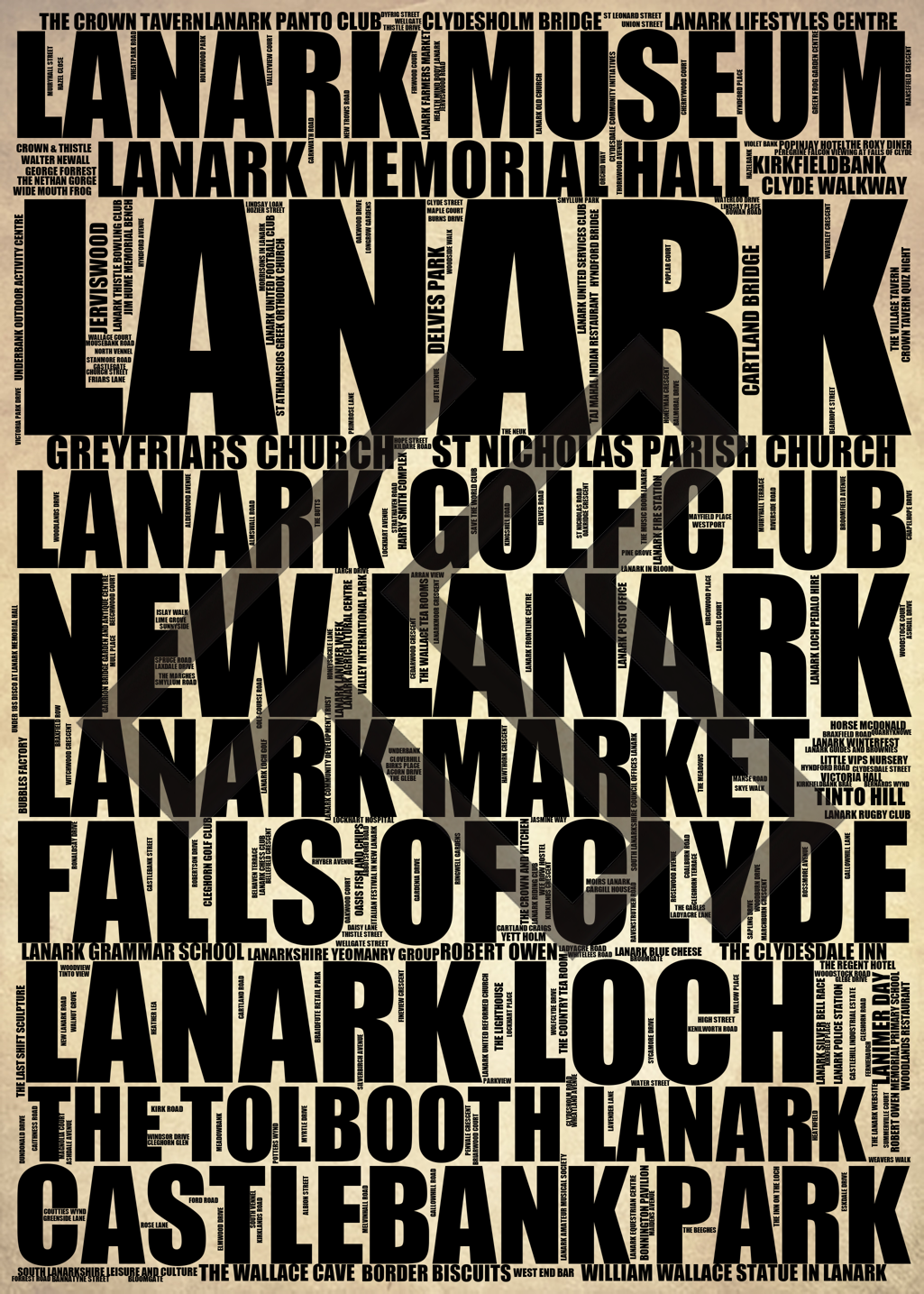 Lanark - Premium Typographic Word Cloud Prints, Posters & Gifts