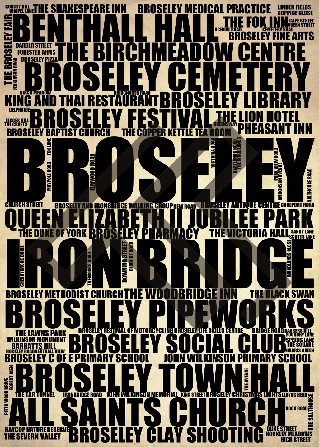 Broseley - Premium Typographic Word Cloud Prints, Posters & Gifts