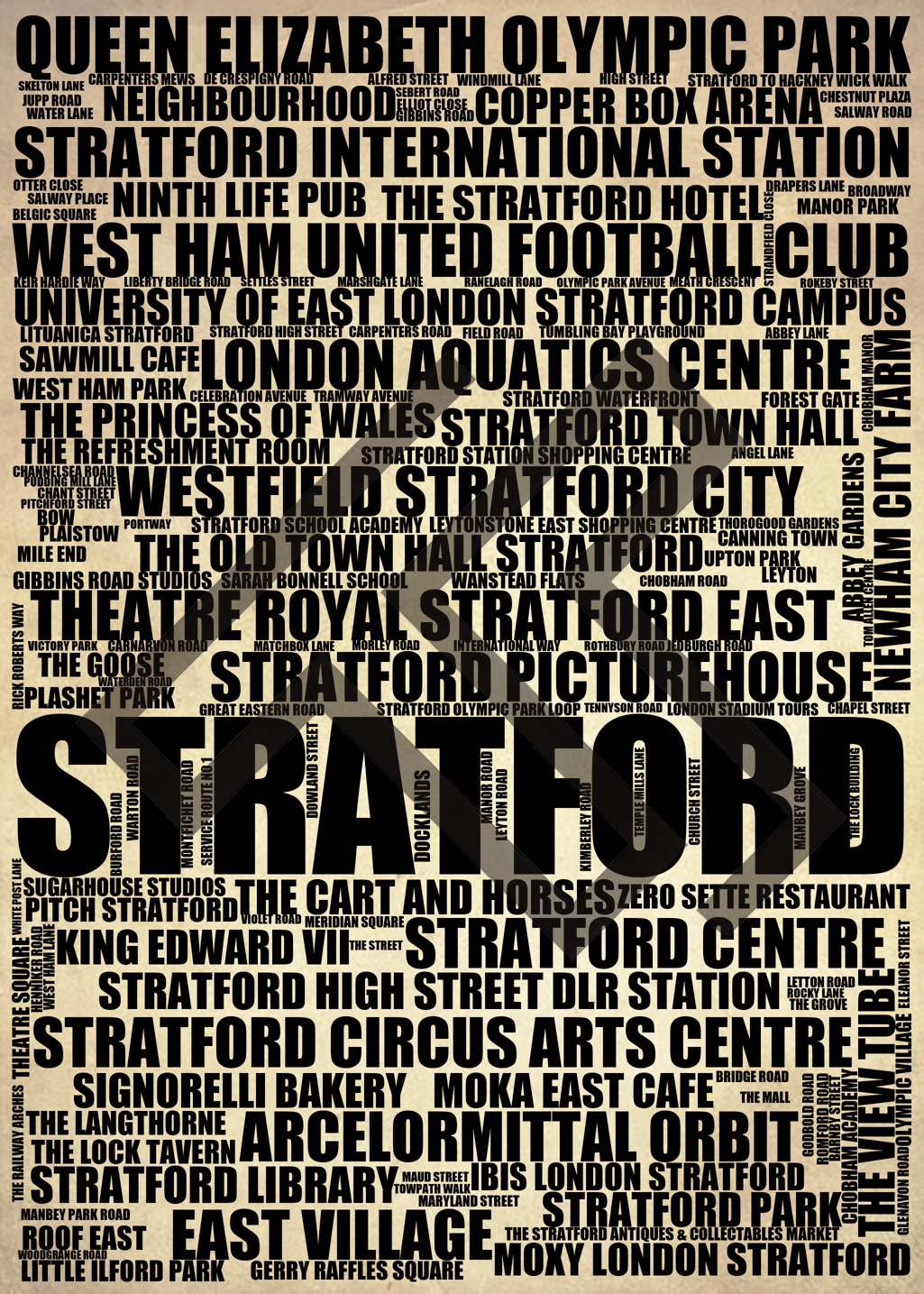 Stratford - Premium Typographic Word Cloud Prints, Posters & Gifts