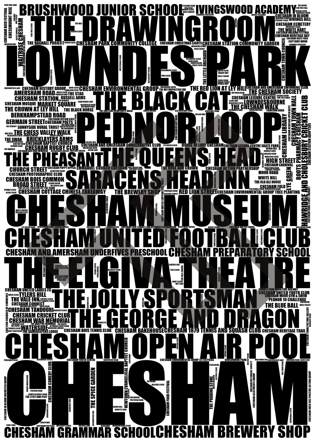 Chesham - Premium Typographic Word Cloud Prints, Posters & Gifts