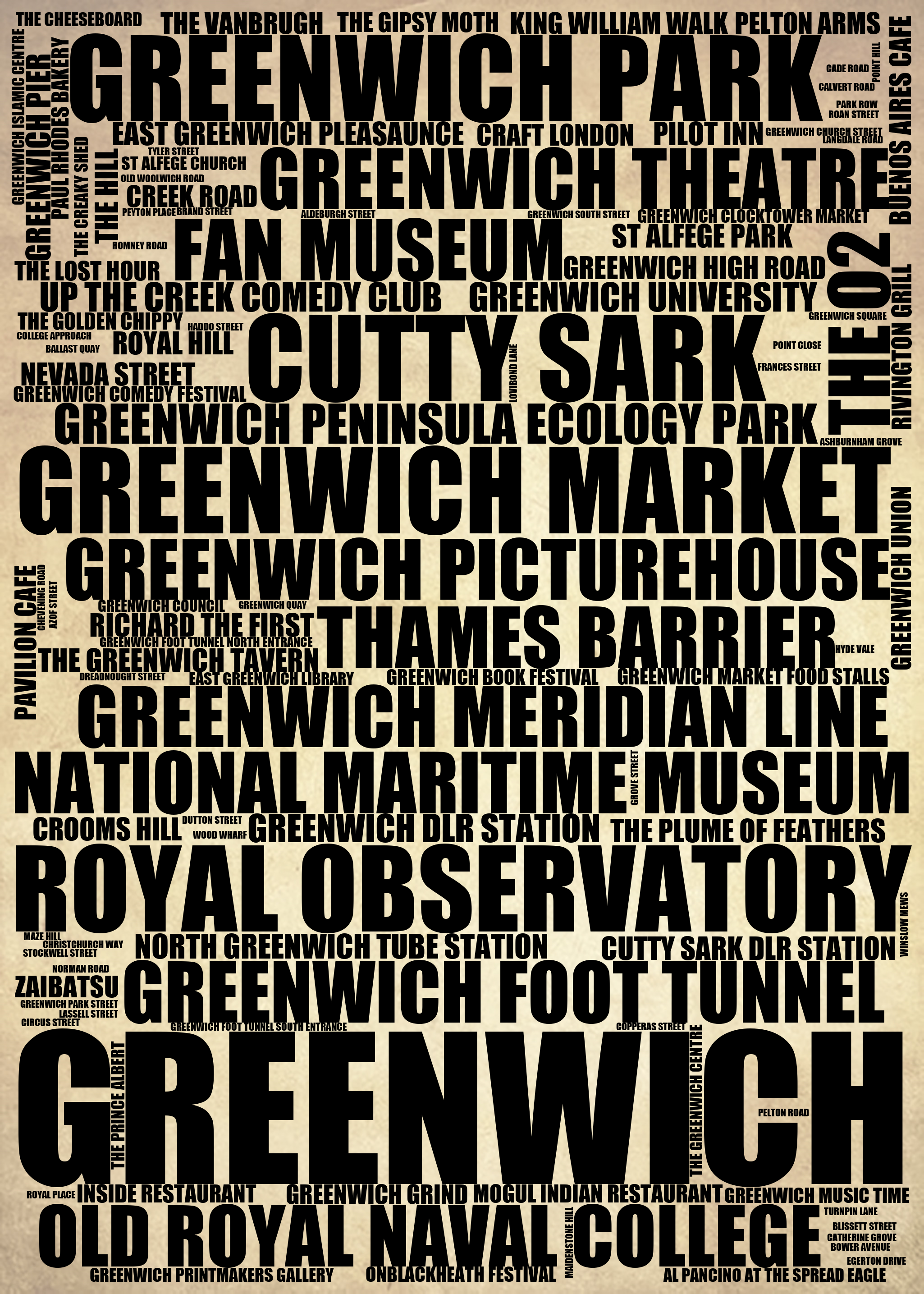 Greenwich - Premium Typographic Word Cloud Prints, Posters & Gifts