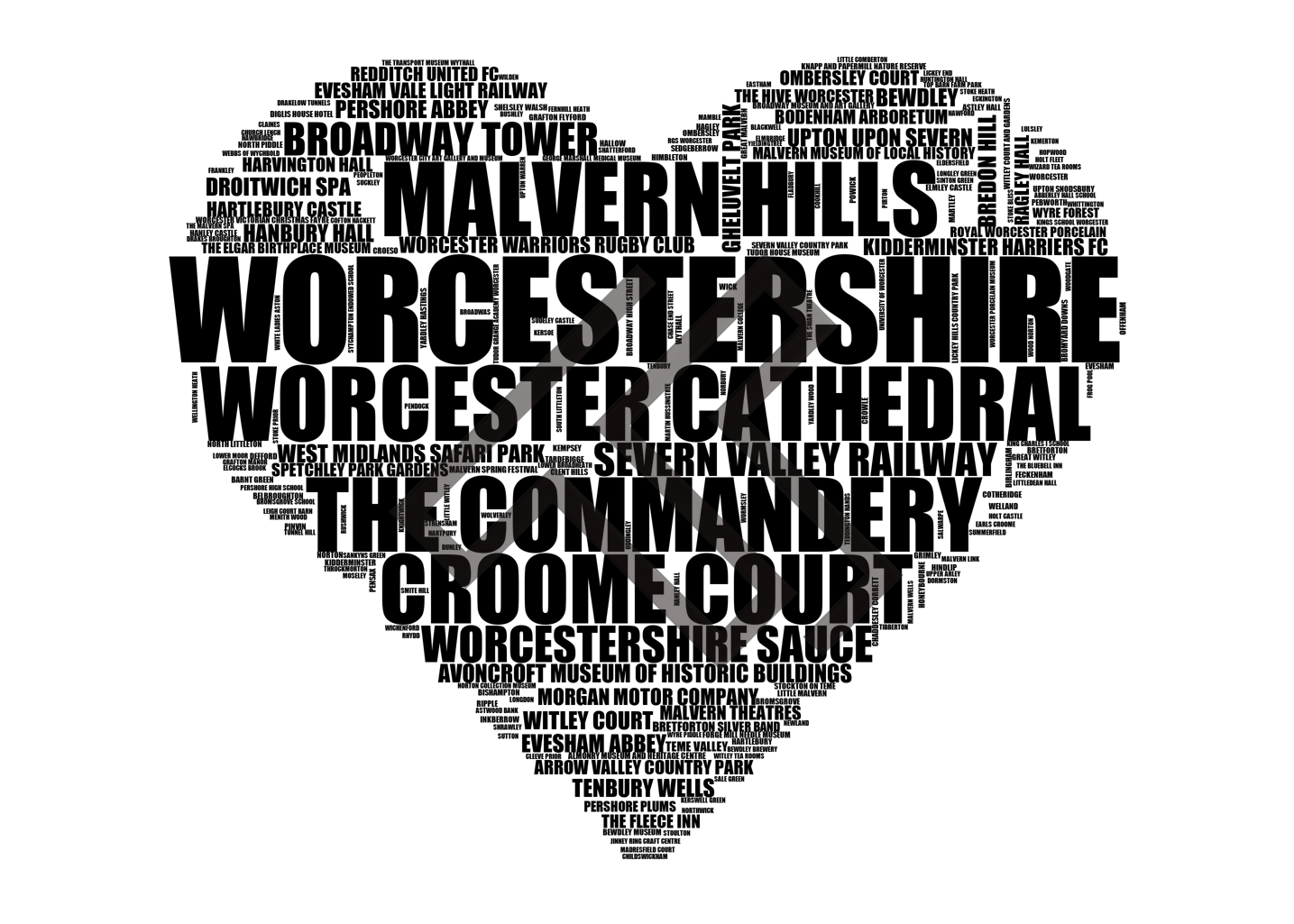 Worcestershire - Premium Typographic Word Cloud Prints, Posters & Gifts