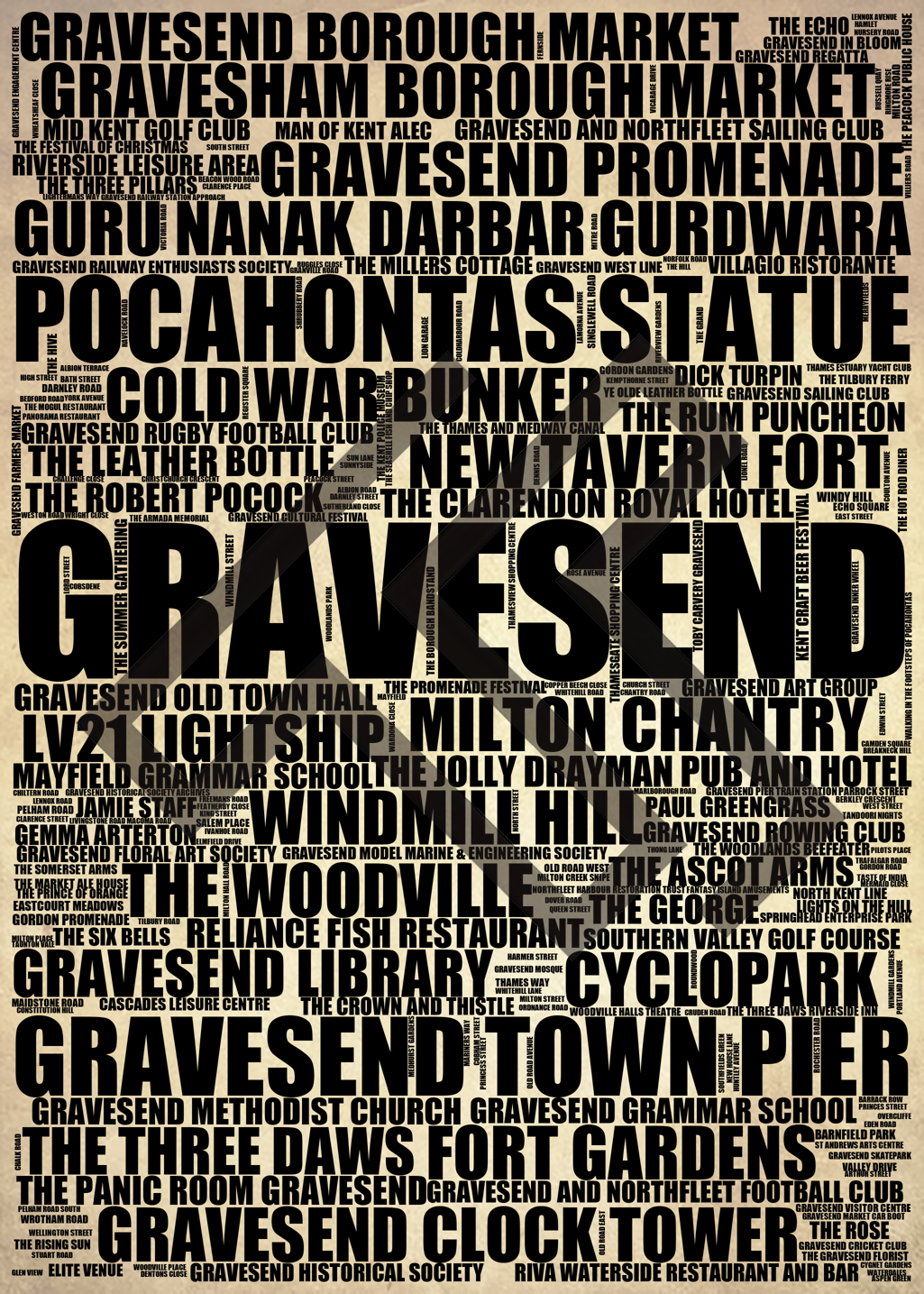 Gravesend - Premium Typographic Word Cloud Prints, Posters & Gifts