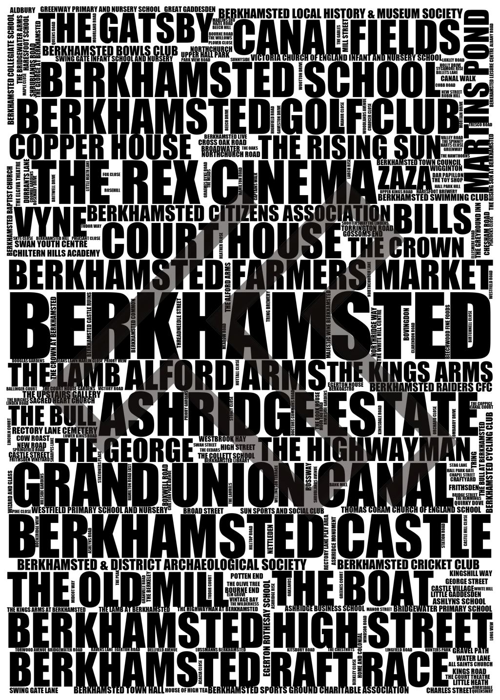 Berkhamsted - Premium Typographic Word Cloud Prints, Posters & Gifts