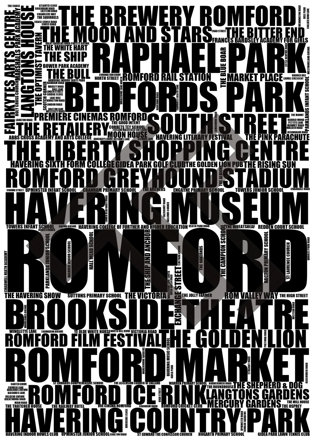 Romford - Premium Typographic Word Cloud Prints, Posters & Gifts