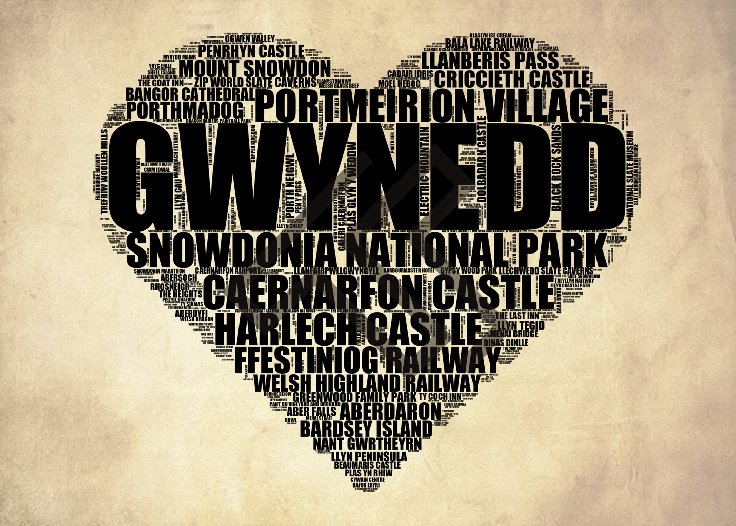 Gwynedd - Premium Typographic Word Cloud Prints, Posters & Gifts