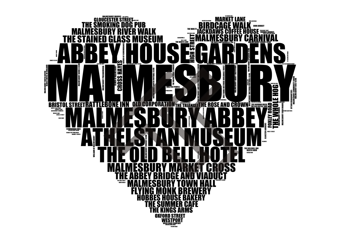 Malmesbury - Premium Typographic Word Cloud Prints, Posters & Gifts