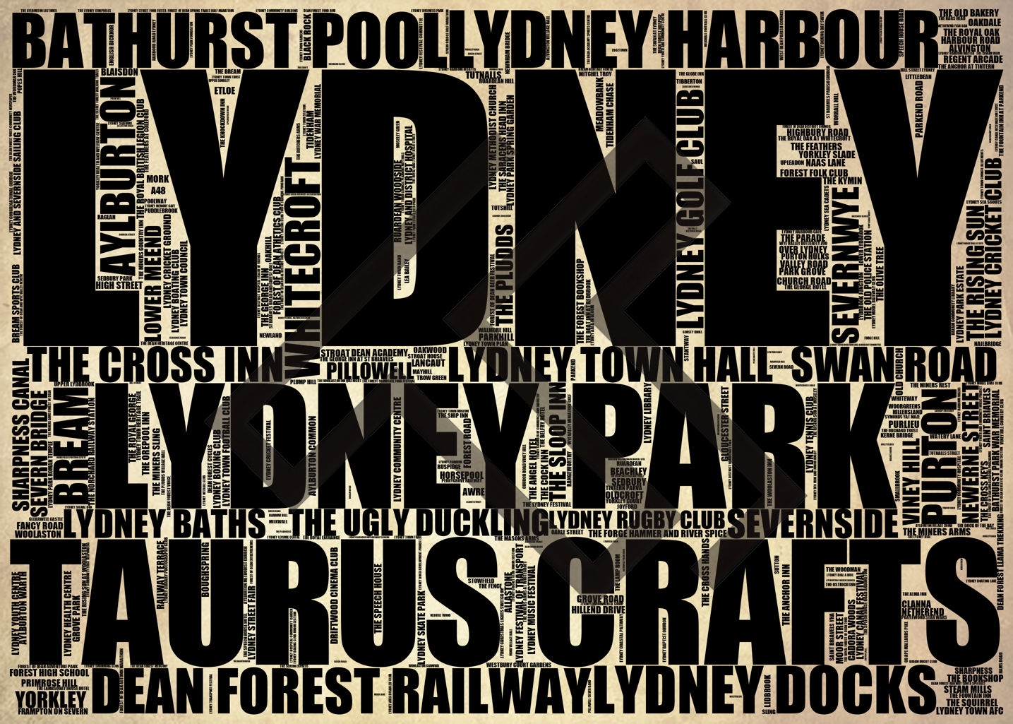 Lydney - Premium Typographic Word Cloud Prints, Posters & Gifts