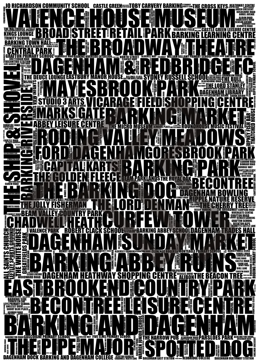 Barking and Dagenham - Premium Typographic Word Cloud Prints, Posters & Gifts