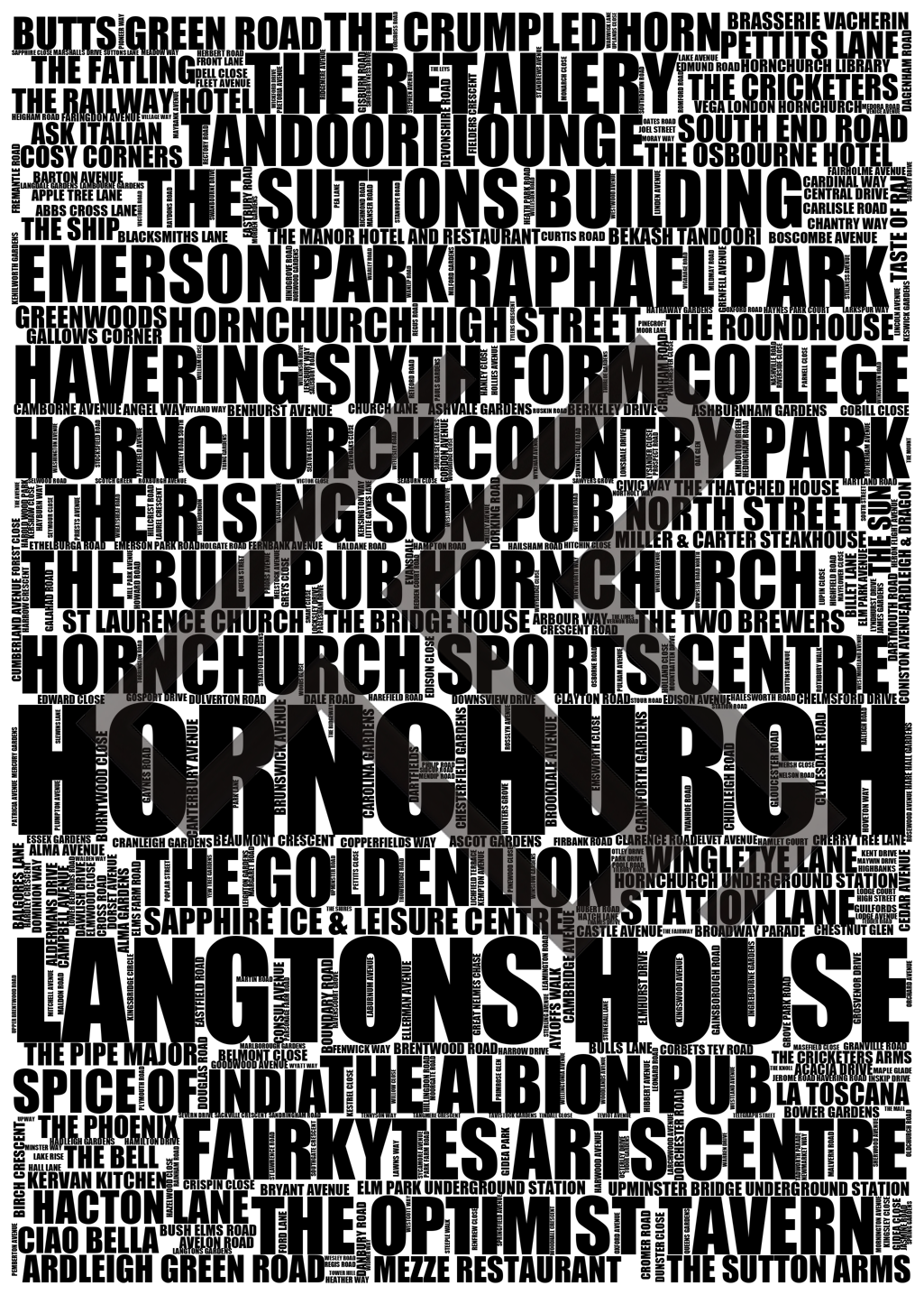 Hornchurch - Premium Typographic Word Cloud Prints, Posters & Gifts
