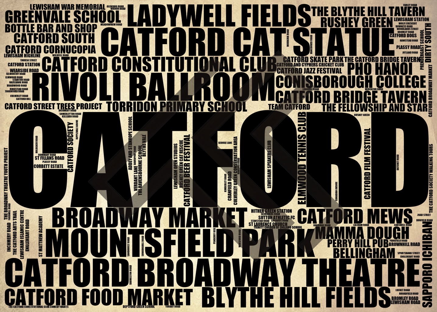 Catford - Premium Typographic Word Cloud Prints, Posters & Gifts