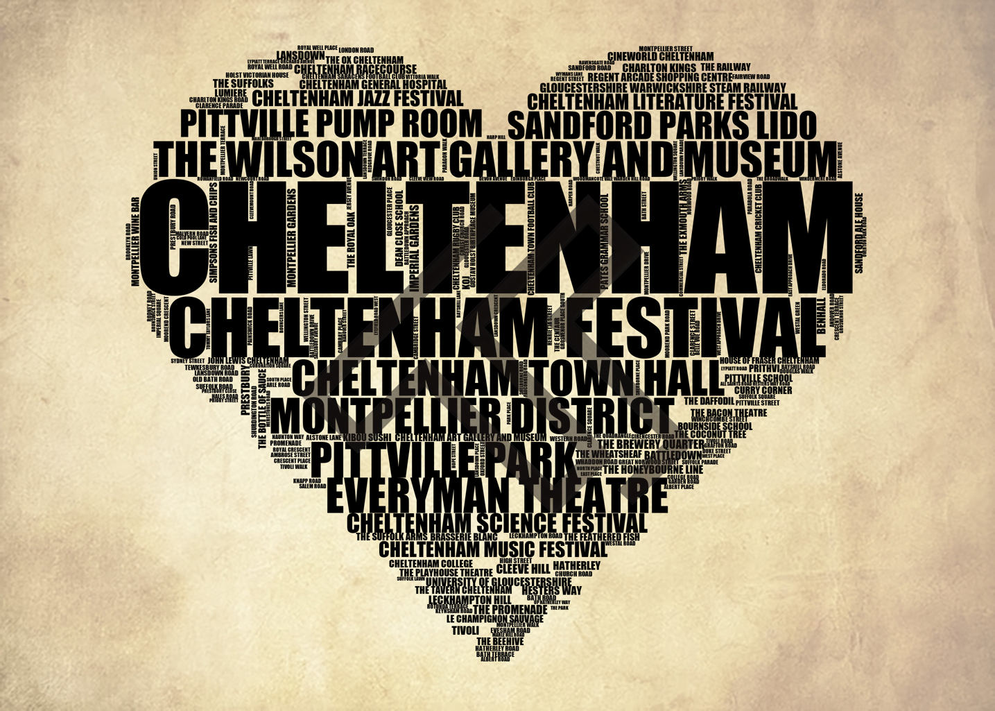 Cheltenham - Premium Typographic Word Cloud Prints, Posters & Gifts